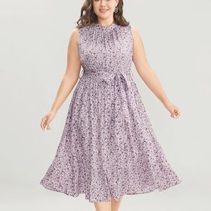 BLOOMCHIC 22-24 3X plus purple floral mock neck sleeveless belted dress NWT B21
